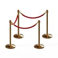 Montour Line Stanchion Post and Rope Kit Sat.Brass, 4 Crown Top 3 Red Rope C-Kit-4-SB-CN-3-PVR-RD-PB